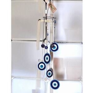 17 inch Nazar Evil Evil Windchimes Five Metal Eyes plus Beads New in Box